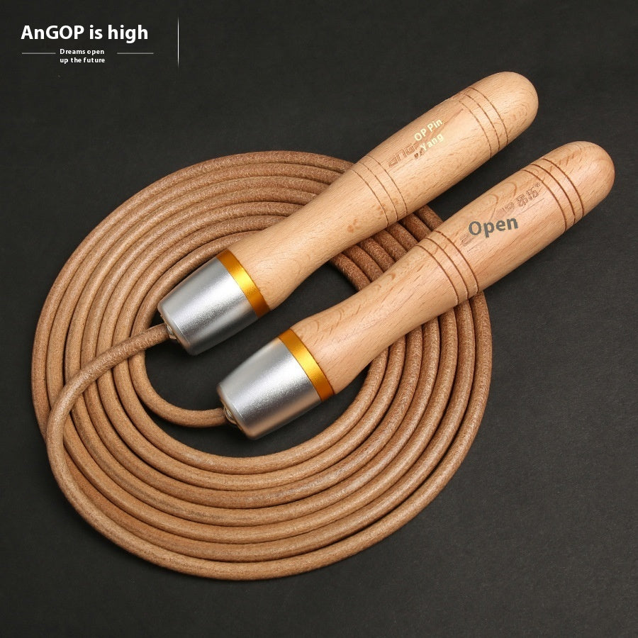 Cowhide String Beech Handle Skipping Rope